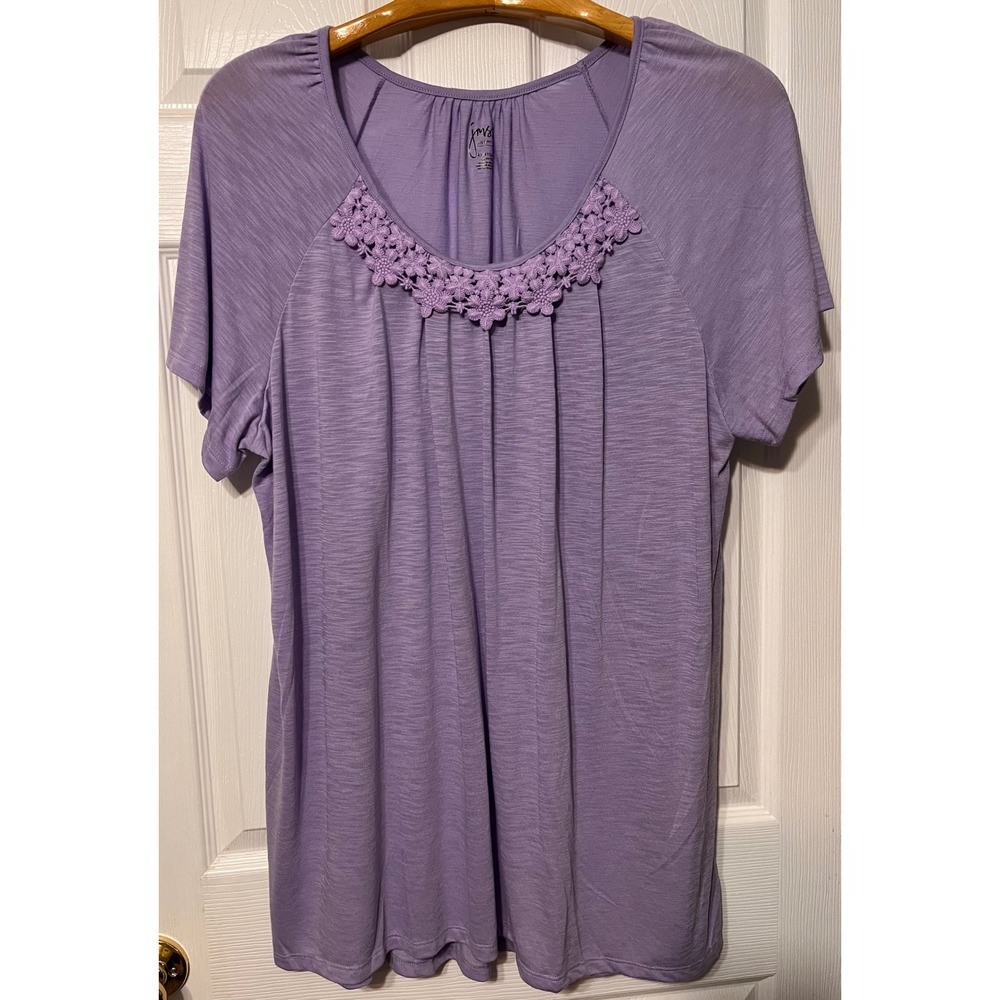 Just My Size Womens Plus Lavender‎ Floral Crochet Neck Tunic Top 4XG 26W 28W